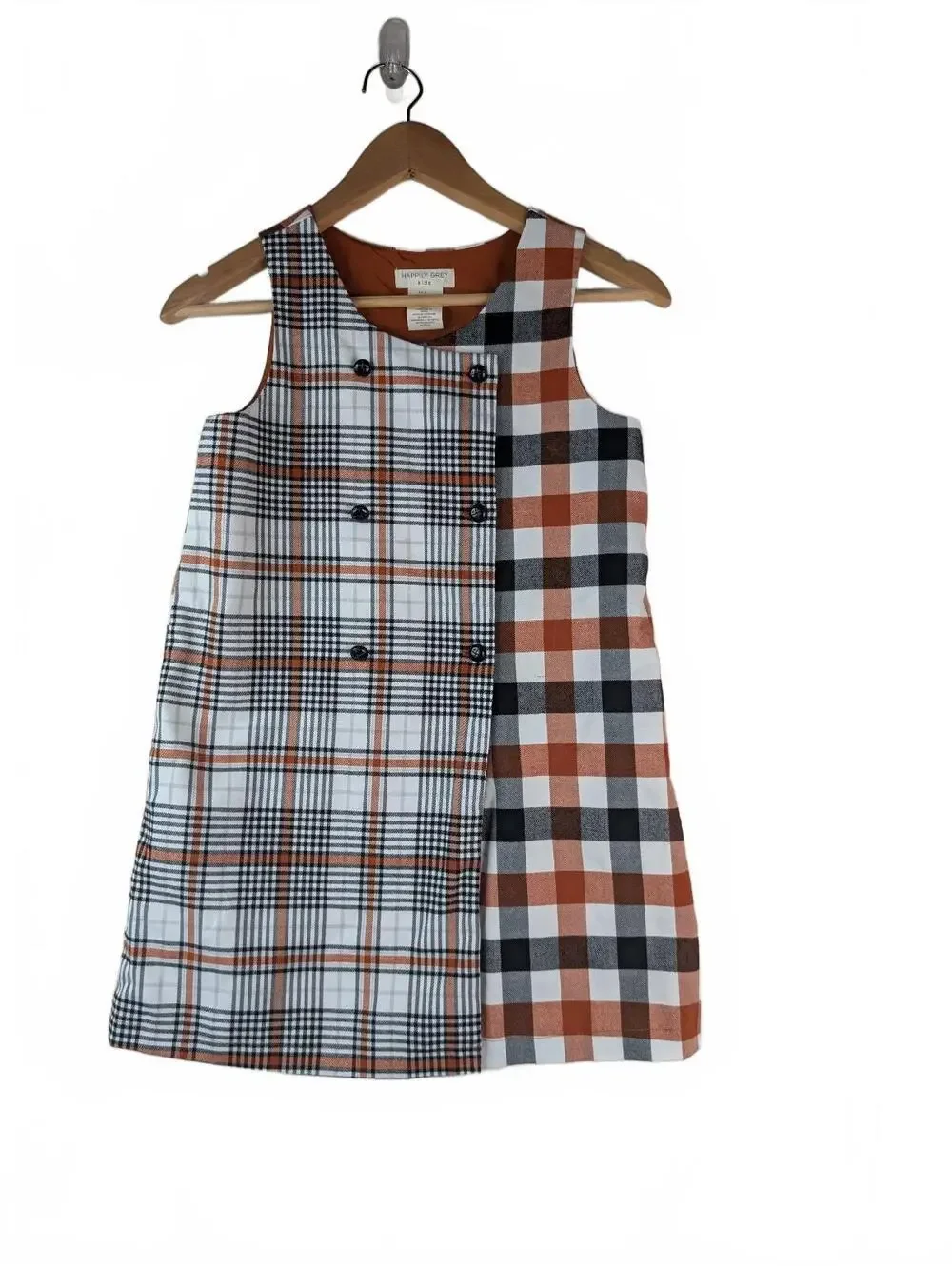 Happily Grey Kids Double-Breasted Plaid Fully Lined Blend Dress Size 8
